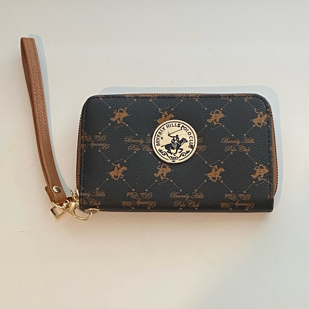 Beverly Hills Polo Club Black and Tan Logo Wristlet